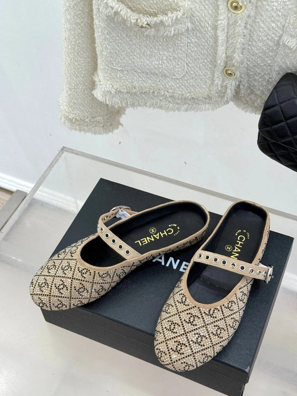 CC Flat Mules 25ss In Beige Embellished With Rhinestones