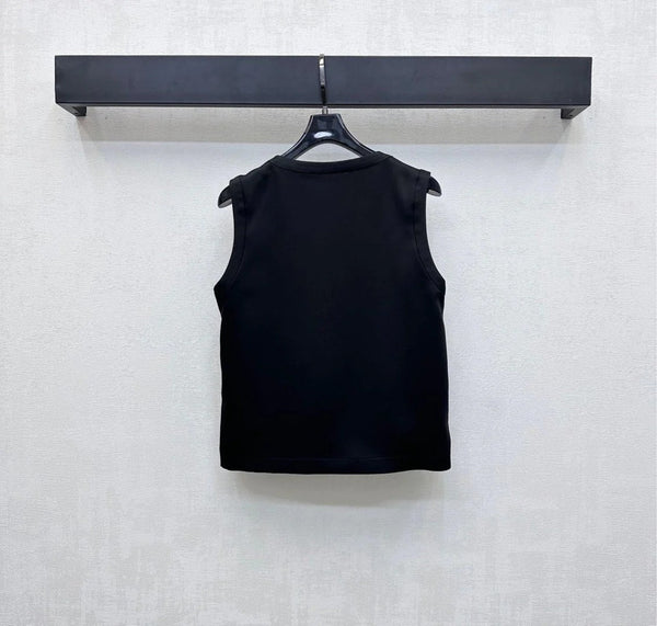 CHANEL SLEEVELESS ROUND-NECK BUTTON-UP TOP 274769