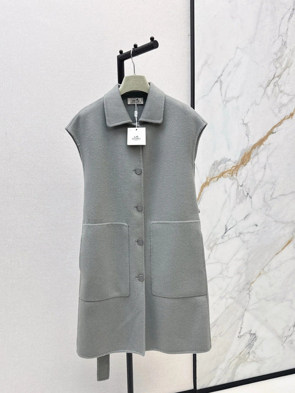 HERMES 25S SLEEVELESS WOOL VEST COAT WITH BOW BELT 96700