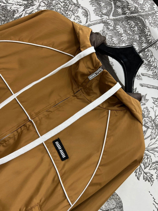 MIU 25S HOODED JACKET BROWN IN NYLON 263023