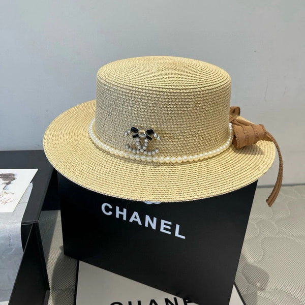 FLAT STRAW HAT WITH BOW BROWN 673922
