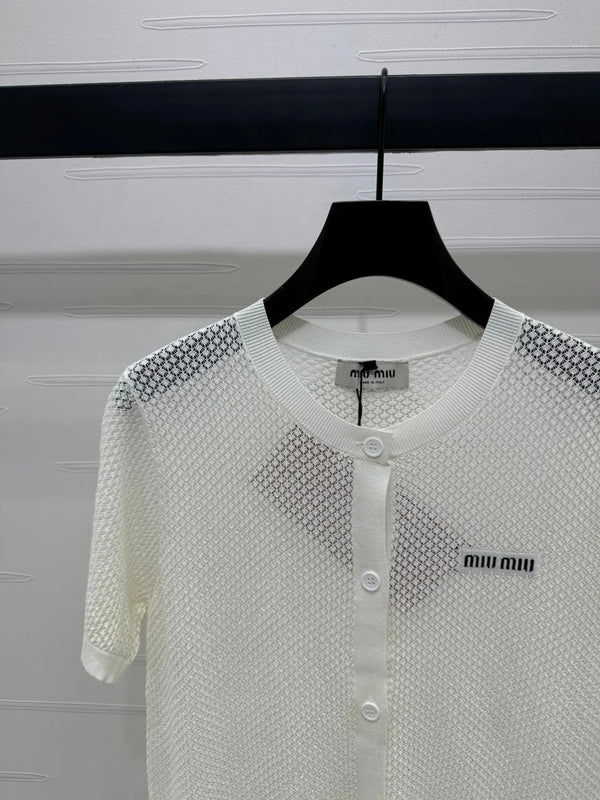 MIU 25S SHORT SLEEVE ROUND NECK CARDIGAN 264268