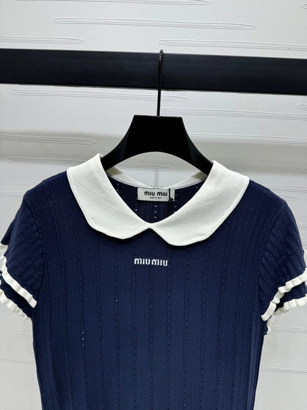 MIUMIU SHORT-SLEEVE PETER PAN COLLAR TOP 274827