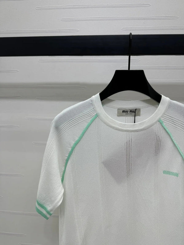 MIU 25S RAGLAN CREW NECK STRIPED KNIT SWEATER 264105