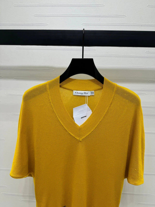 DIOR V-NECK KNITTED SHORT-SLEEVE T-SHIRT YELLOW 274935