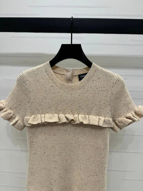CHANEL SHORT-SLEEVE KNIT DRESS WITH RUFFLED TRIMS 274885