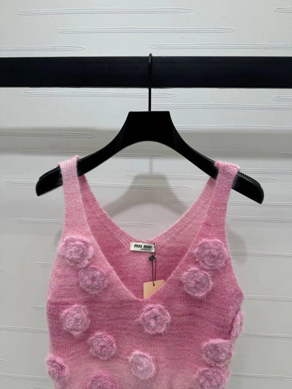 MIUMIU KNIT VEST WITH 3D FLORAL DETAILS 274890