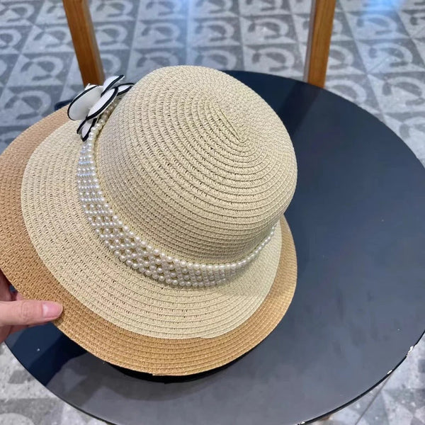 STRAW BUCKET HAT WINDSOR GREIGE WITH PEARLS 672763