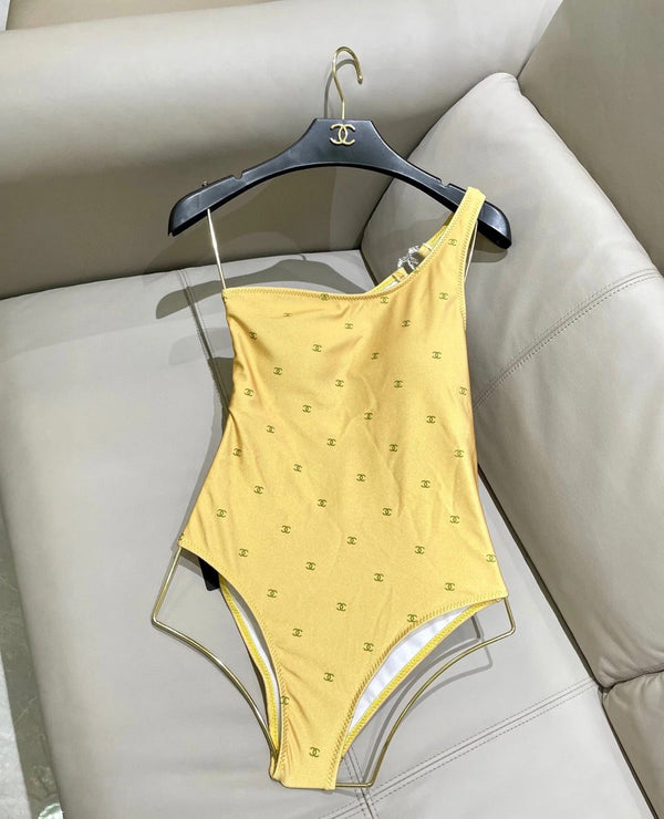 CC BIKINI SWIMSUIT SET IN YELLOW AND GREEN LOGO 593033