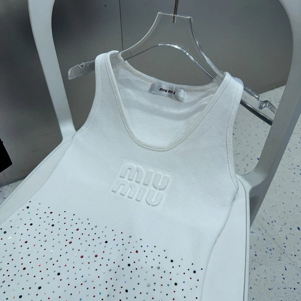 TANK TOP 640624 IN WHITE COTTON MUTILCOLOR CRYSTAL