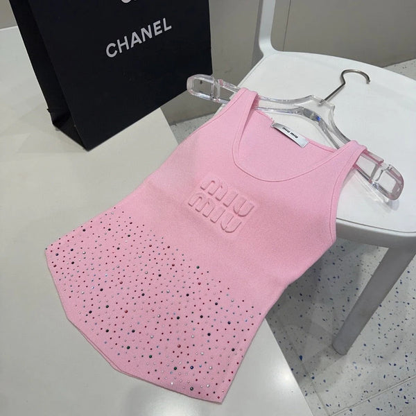 TANK TOP 640625 IN PINK COTTON MUTILCOLOR CRYSTAL