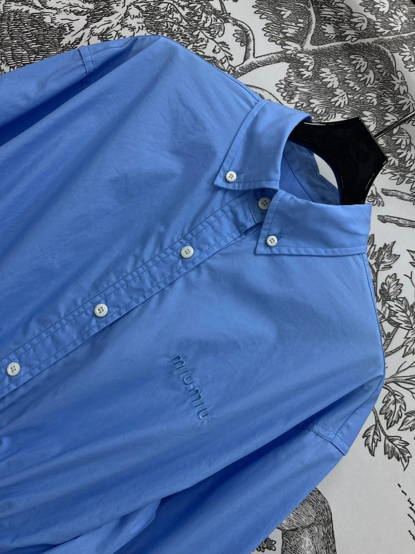 MIUMIU LONG SLEEVE SHIRT DRESS WITH COLLAR AND WAIST TIE 268852