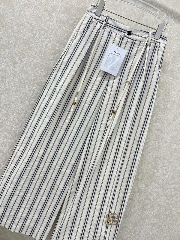 PANTALONI CHANEL IN LINO A RIGHE A GAMBA LARGA 275056