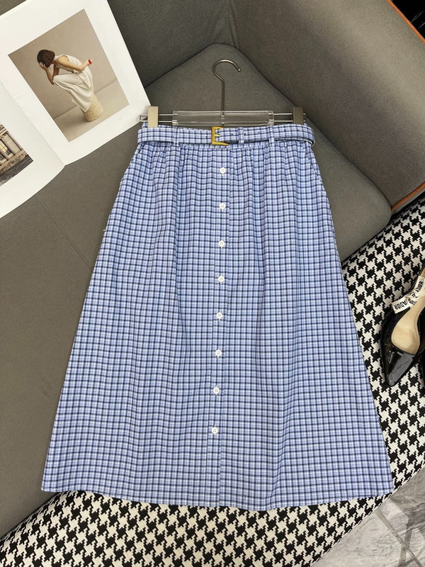 SET COORDINATO CON TOP E MINIGONNA A SCACCHI BLU