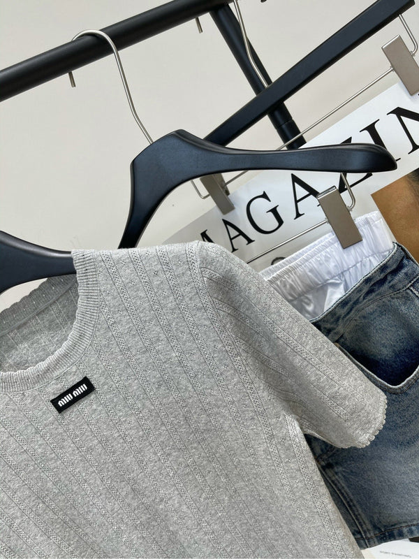 MIUMIU CREW NECK SHORT SLEEVE KNIT TOP 273085