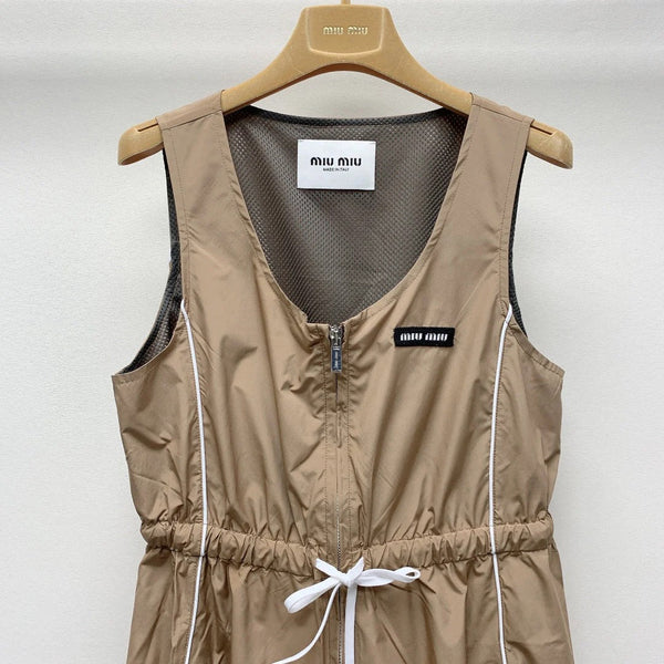 MIUMIU DRAWSTRING WAIST BLAZER DRESS WITH CREW NECK 268044