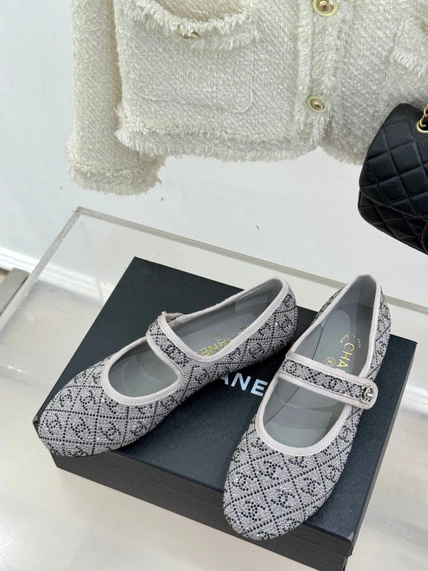CC Flat Mary Jane 25ss In Grey Embellished With Rhinestones