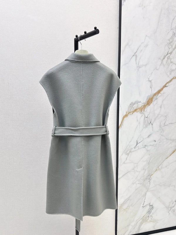 HERMES 25S SLEEVELESS WOOL VEST COAT WITH BOW BELT 96700