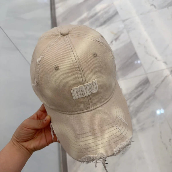 MM BASEBALL CAP IN LIGHT BEIGE DISTRESSED FABRIC STYLE 3