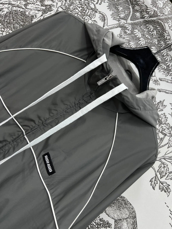 MIU 25S HOODED JACKET GREY IN NYLON 263131