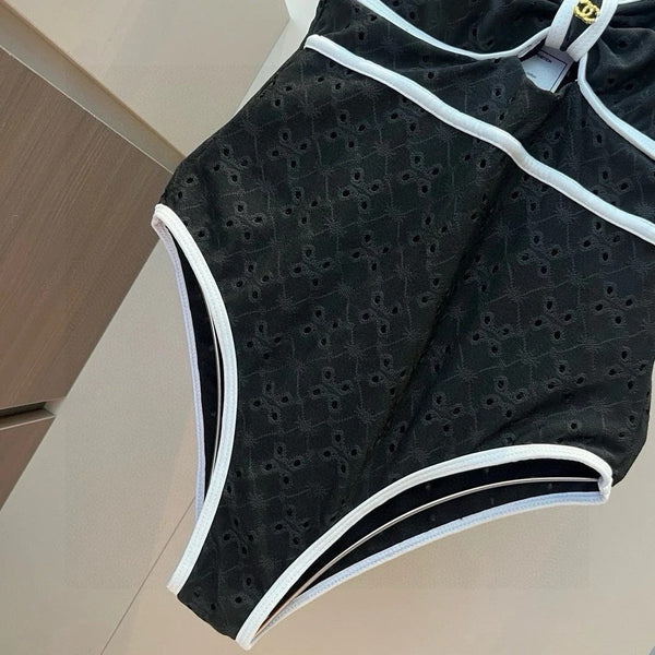 CC BIKINI SWIMSUIT SET IN BLACK AND WHITE TRIM 594785