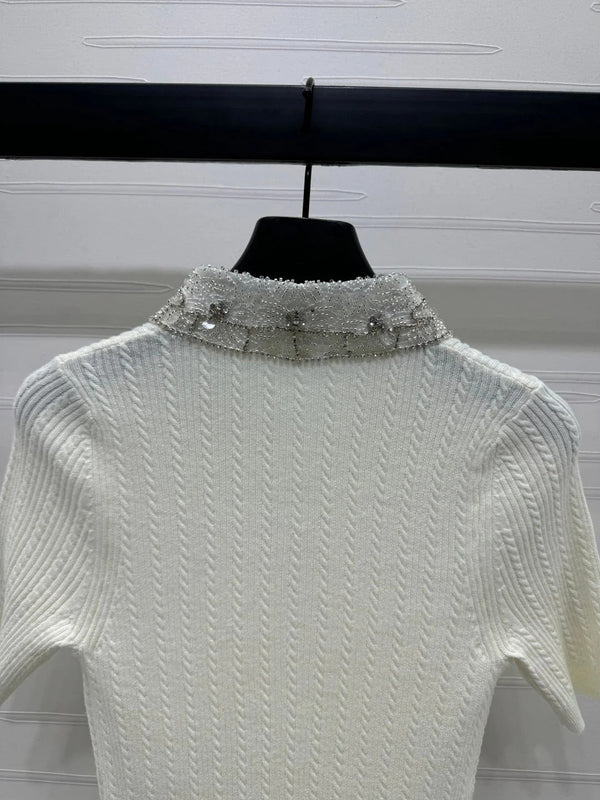 MIU 25S SHORT SLEEVE BEADED COLLAR SHIRT 264247