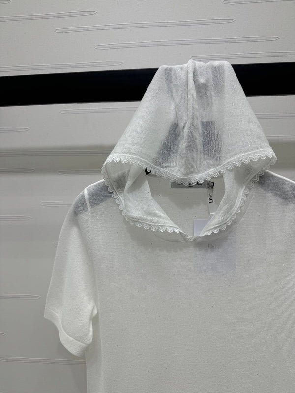 DIOR SHORT-SLEEVE LACE-KNIT HOODIE 274811