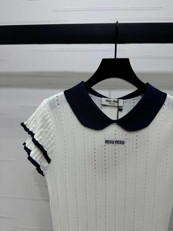 MIUMIU SHORT-SLEEVE PETER PAN COLLAR TOP 274825