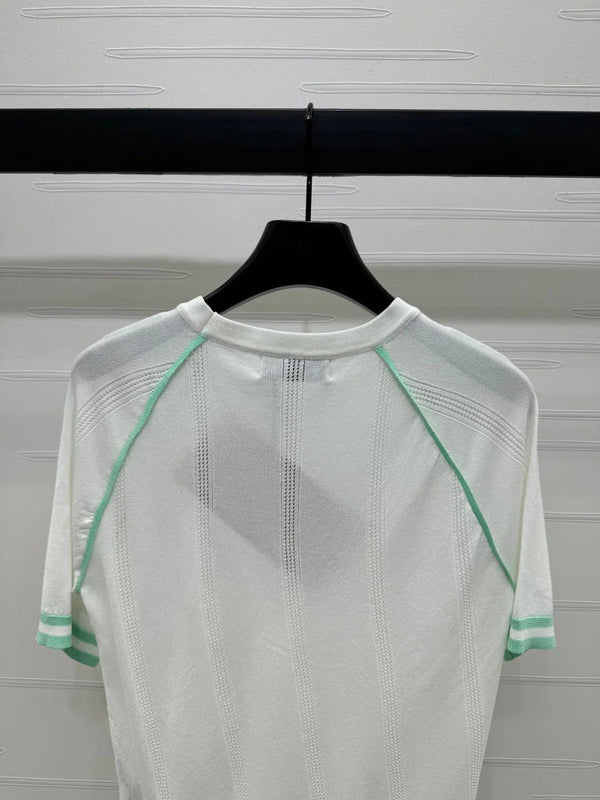 MIU 25S RAGLAN CREW NECK STRIPED KNIT SWEATER 264105