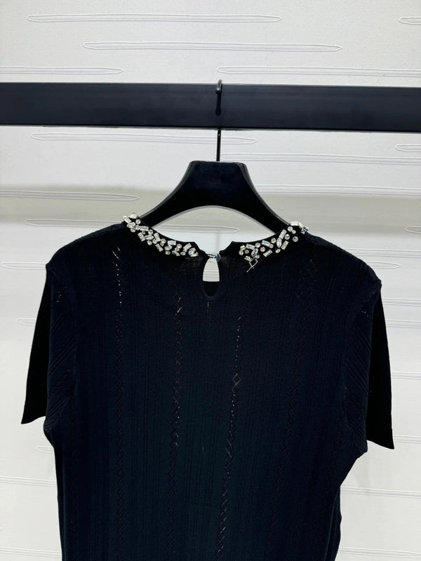 MIU 25S RHINESTONE COLLAR T-SHIRT 264097