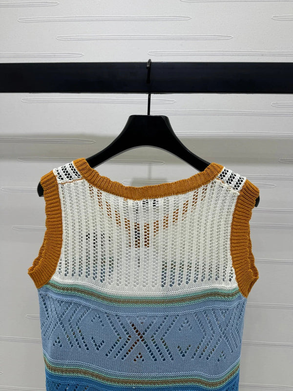 CHANEL EMBROIDERED LOGO OPEN-KNIT VEST 274868