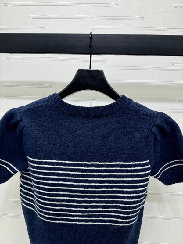 CHANEL SHORT-SLEEVE KNITTED PUFF-SLEEVE TOP 274951