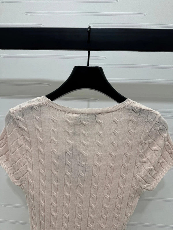MIUMIU U-NECK KNITTED SHORT-SLEEVE TOP PINK 274947