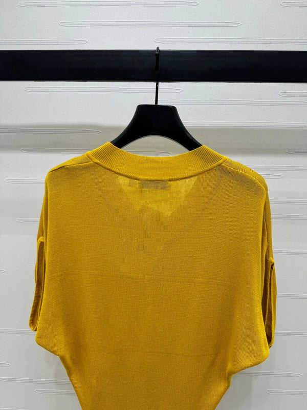 DIOR V-NECK KNITTED SHORT-SLEEVE T-SHIRT YELLOW 274935