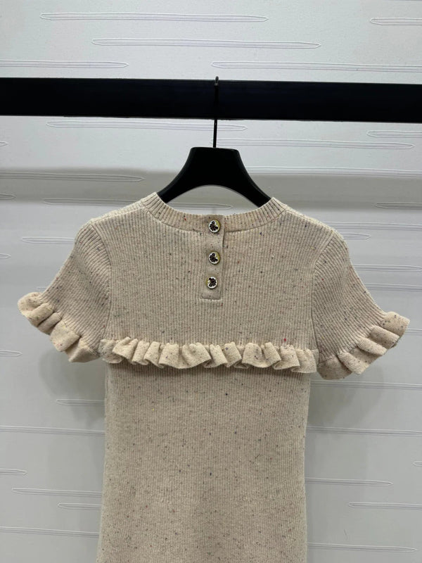 CHANEL SHORT-SLEEVE KNIT DRESS WITH RUFFLED TRIMS 274885