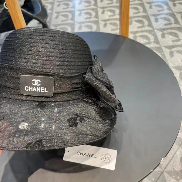 STRAW HAT WITH CHIFFON FLOWER BLACK 672760