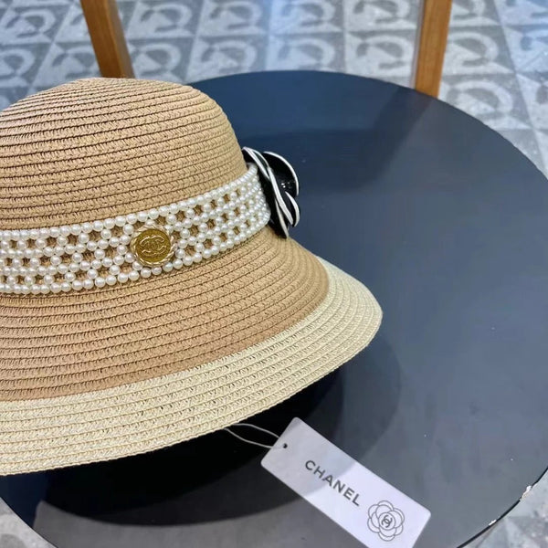STRAW BUCKET HAT WITH PEARLS 672765