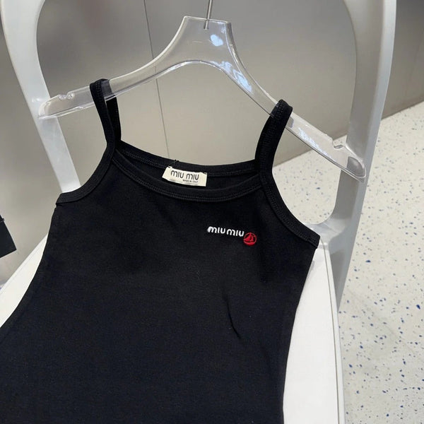 CAMISOLE 613779 IN BLACK COTTON RIBBED