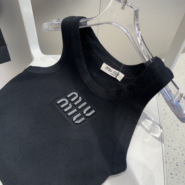 VISCOSE TANK TOP 643230 IN BLACK RIBBED KNIT WITH EMBELLISHED LOGO