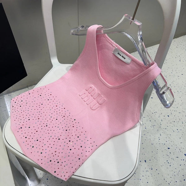 TANK TOP 640625 IN PINK COTTON MUTILCOLOR CRYSTAL