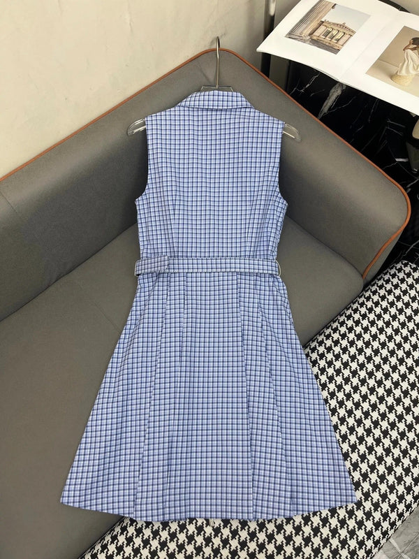 SLEEVELESS CHECKED DRESS WITH MATCHING BELT