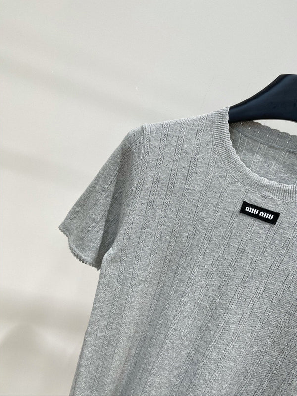 MIUMIU CREW NECK SHORT SLEEVE KNIT TOP 273085