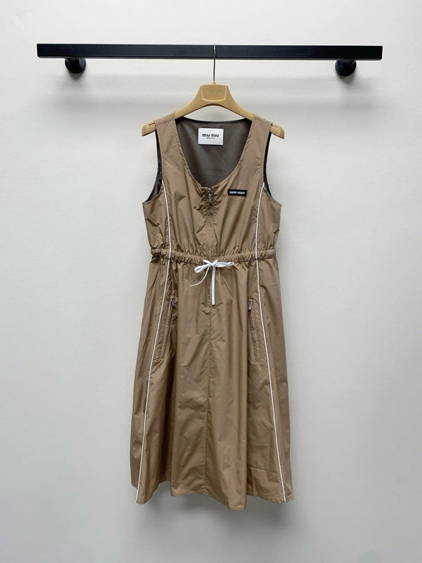 MIUMIU DRAWSTRING WAIST BLAZER DRESS WITH CREW NECK 268044