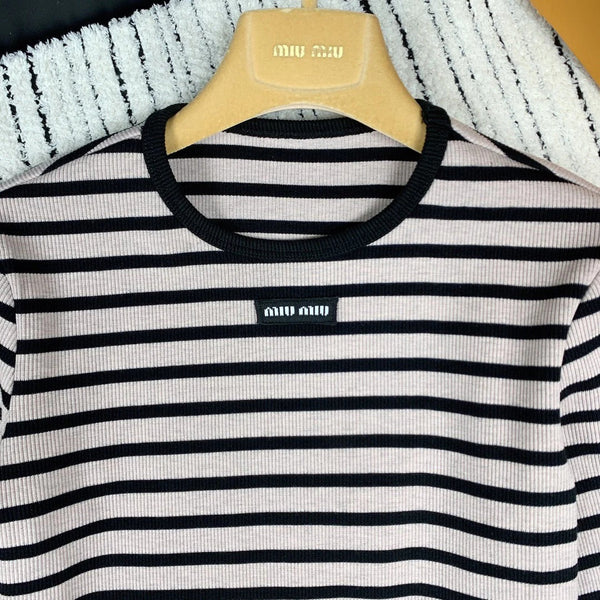MIUMIU STRIPED KNIT SWEATER WITH CREW NECK 274375