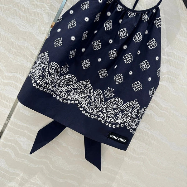 TOP CON SPALLINI SULLA SCHIENA BLU NOTTE MIUMIU