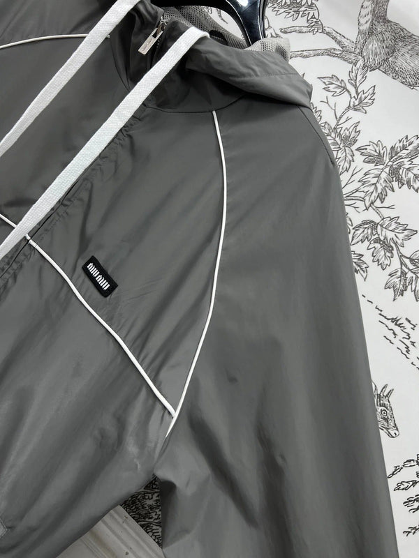 MIU 25S HOODED JACKET GREY IN NYLON 263131