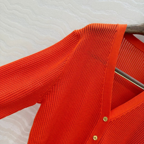 LP RED ORANGE V-NECK KNIT CARDIGAN