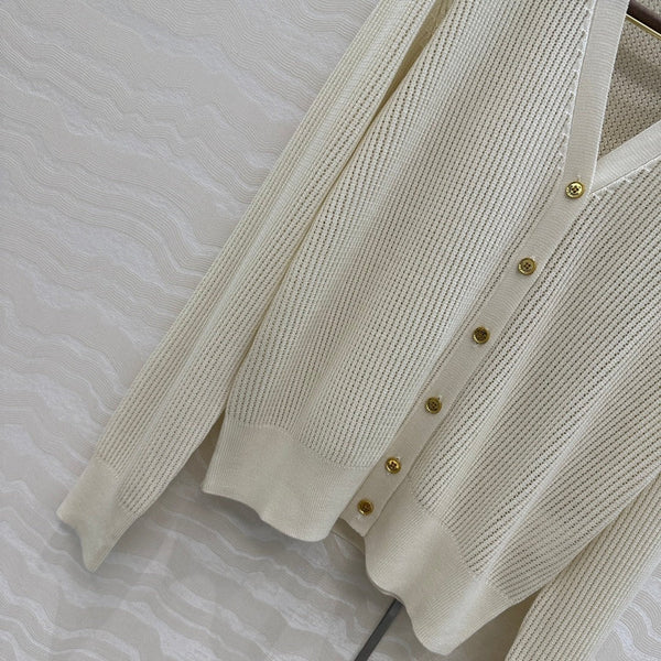 LP CREAM V-NECK KNIT CARDIGAN