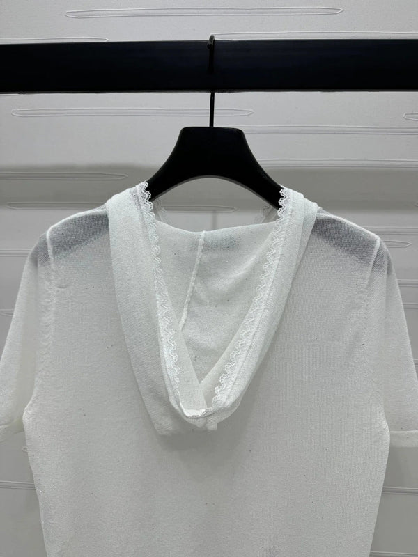 DIOR SHORT-SLEEVE LACE-KNIT HOODIE 274811