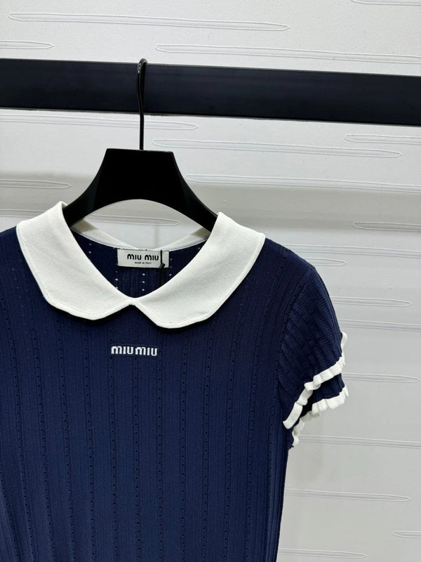 MIUMIU SHORT-SLEEVE PETER PAN COLLAR TOP 274827